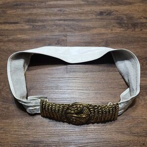 Vintage Luciano Heavy Brass Belt Buckle Cream Leather Belt